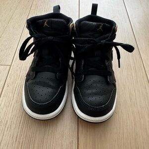 Jordan Kids' Black and White High-Top Sneakers with Gold Jumpman